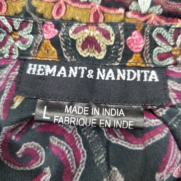 Hermant & Nandita Embroidered Button down Maxi Dress 100% Silk Sz Large Boho - Picture 11 of 13